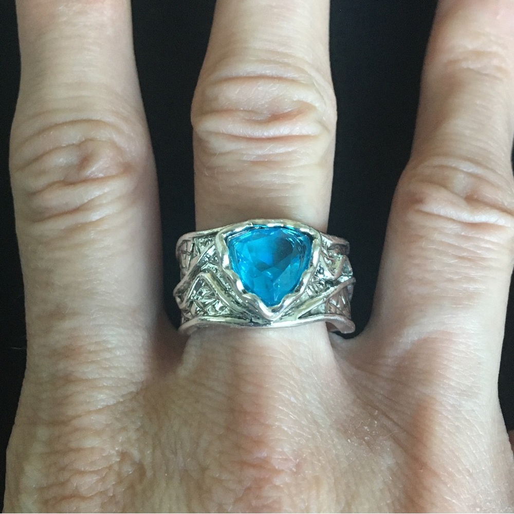 Bohemian Silver Tone Blue Faux Gemstone Ring